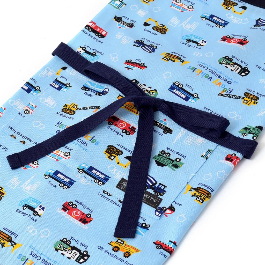 COLORFUL CANDY STYLE Kids Apron Full Throttle Working Vehicle Set of 2 Boys Cool Kids Apron Bandana Set Elastic Kids Apron Stylish Toddler Elementary