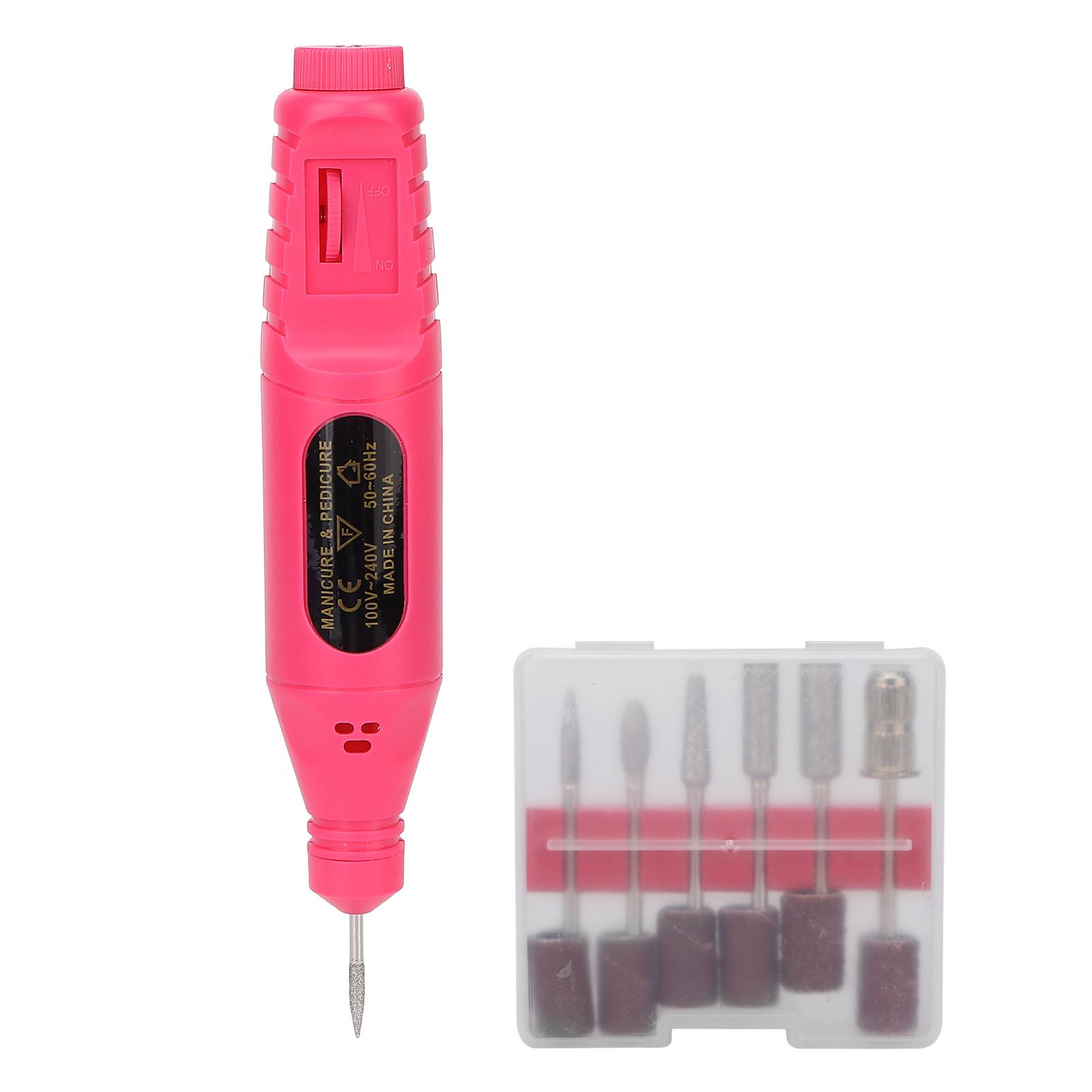 

USB Electric Nail Drill Machine Portable 6 Polishing Heads Manicure Polisher Tool KitRose Red рожевий червоний колір