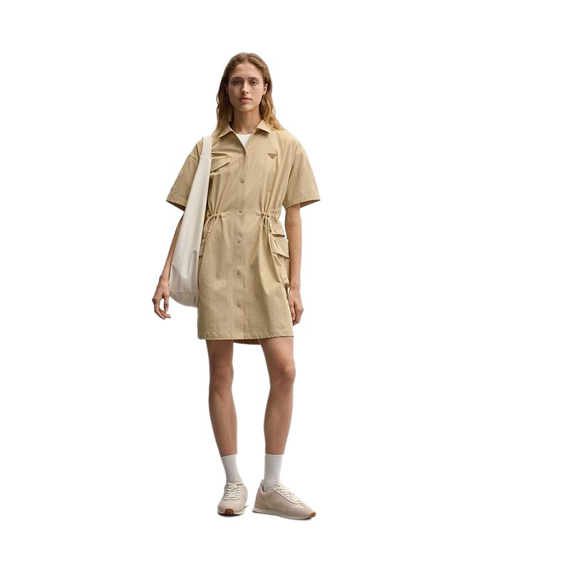 Skechers Loose Fit Woven Durable Waist Cinching Short Sleeve Dress Women dresses L226W009-028R