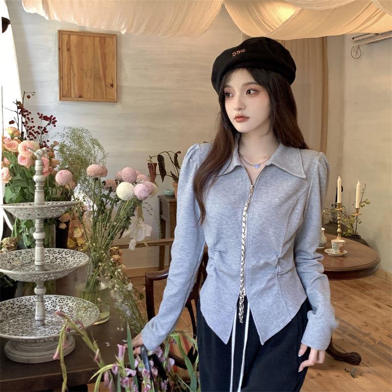 POLO Neck Pleated Slim Top Women's French Solid Casual Irregular Tops Vintage Harajuku Korean Y2k Top Spring and Summer