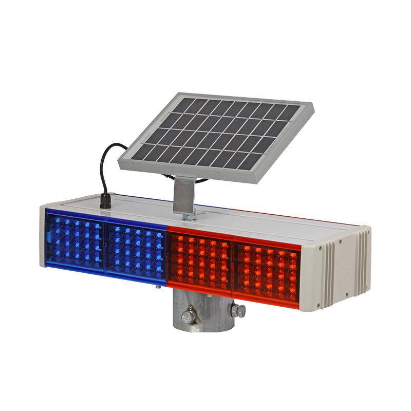 Double-Sided Solar LED Traffic Warning Light: Red & Blue Flashing Signals for Road Construction