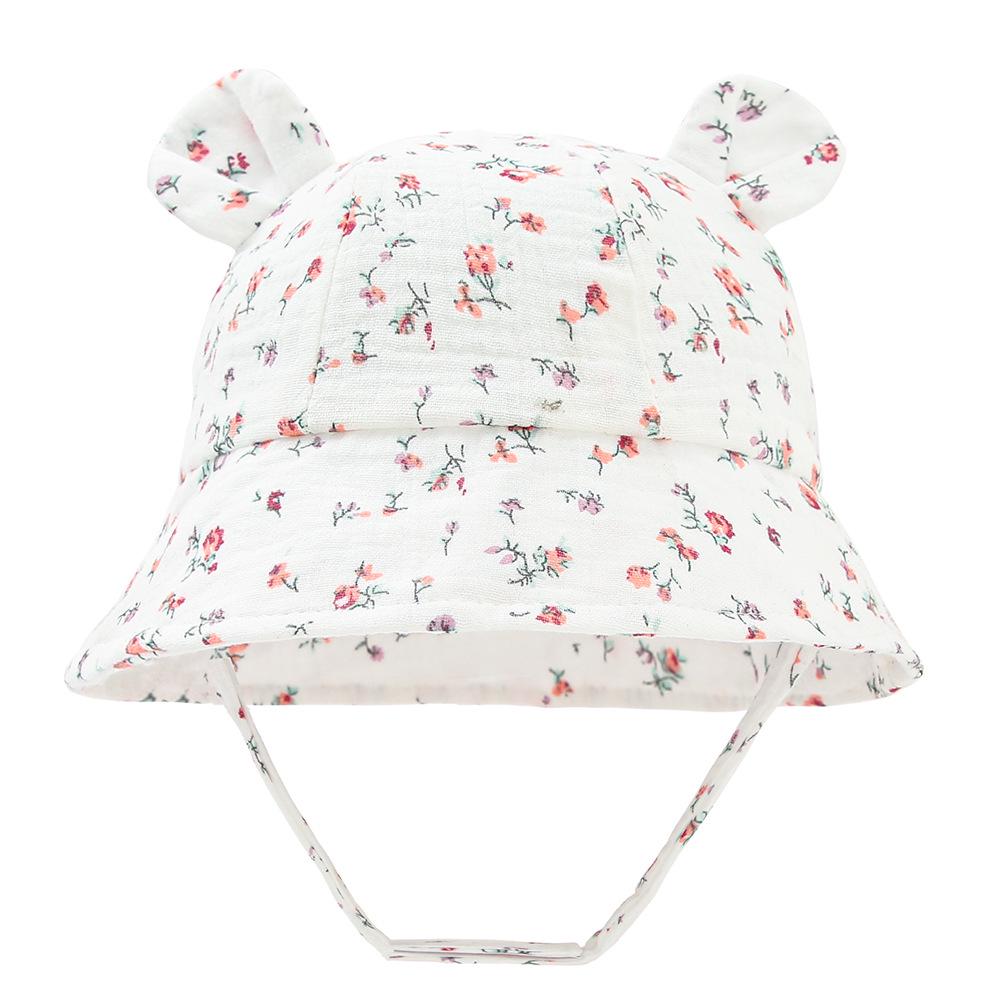 Baby Pure Cotton Bucket Hat with Rabbit Ears - Solid Color Sun Hat for 3-12 Months