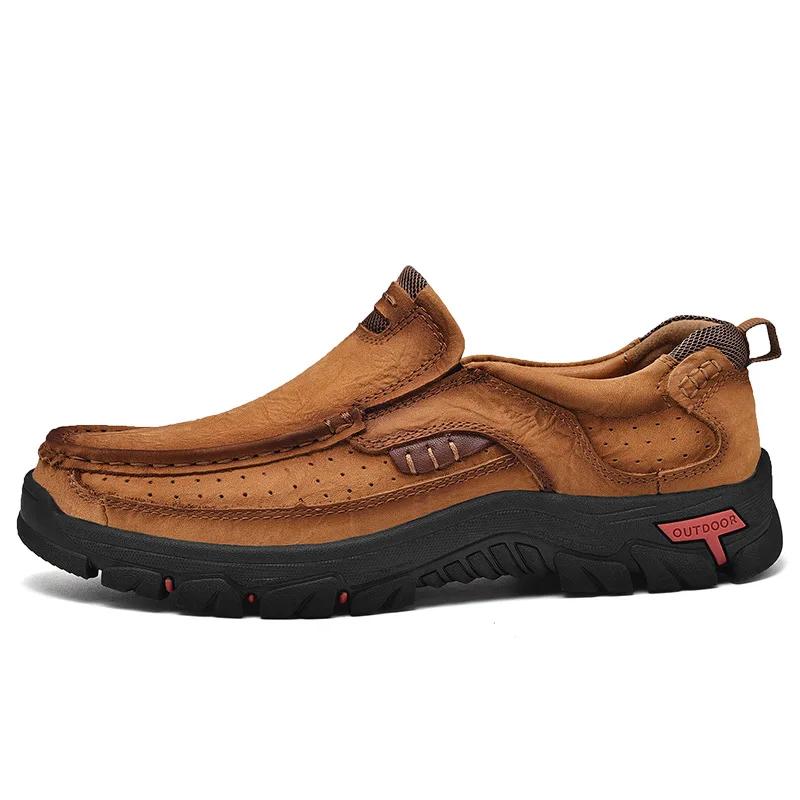 Men's Cowhide Plus Size Loafers Men's Casual Leather Shoes Outdoor Hiking Shoes