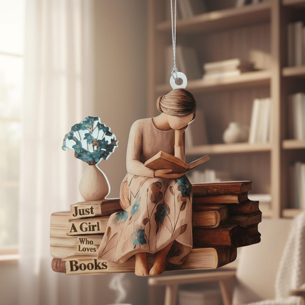 2D Nur ein Mädchen, das Bücher liebt Ornament Weihnachtsbaumhängeornament Leseornament Geschenke für Leser Buchliebhaber Frauen
