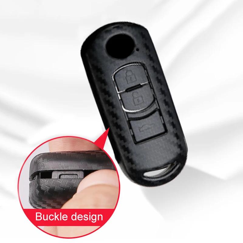 Carbon Car Key Cover Key Case for Mazda 2 3 6 Axela Atenza CX-5 CX5 CX-3 CX-7 CX8 CX-9 2016 2017 2018 2/3 Buttons Auto Bag