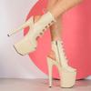 Stivali da Ballo con Tacchi Super Alti da 20 cm per Donna Beige Allacciati Punta Aperta Piattaforma Scarpe da Festa