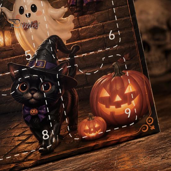 Halloween Home Table Decor Advent Calendar with 9 Mini Resin Figures, Day Spooky Countdown Decorative Figures for Windows To Calendar, Surprise
