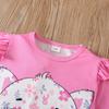 Kids Girls 2 Piece Outfit Spring Fall Long Sleeve Cartoon Cat Pullover Top Floral Flared Trousers Fashion Casual Children Clothing Set