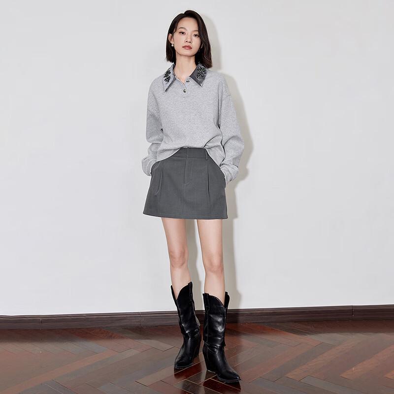 Women's Sequin Embroidered Polo Collar Short Sweatshirt