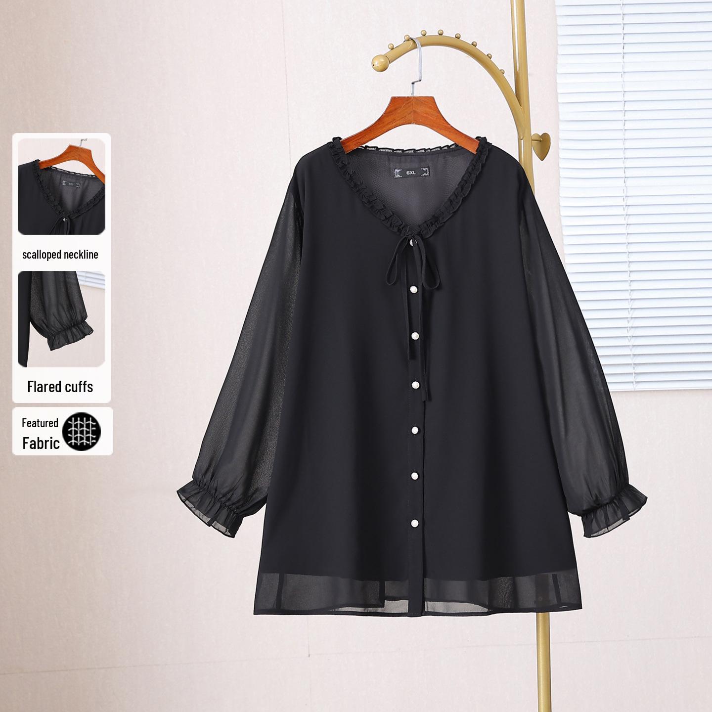 

Plus Size Women s Long Sleeve Chiffon Shirt with Bell Sleeves – Spring Stylish Loose Top 6XL (90-100 kg)