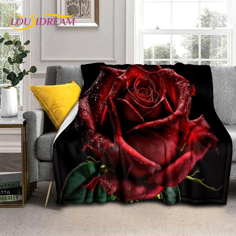 Mantas Suaves Románticas Nórdicas con Flores de Rosa 3D, Manta de Tiro para Mantener el Calor, Manta Cómoda para Picnic, Camas, Sofá, Dormitorio del Hogar, Regalo