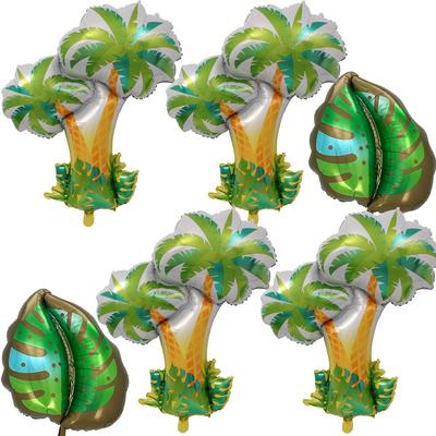 6-Piece Set, 4 Large Coconut Trees, 2 Special-Shaped Palm Leaves, Summer Seaside Beach Balloon Set, Coconut Tree Palm Leaf Foil Balloons, Beach