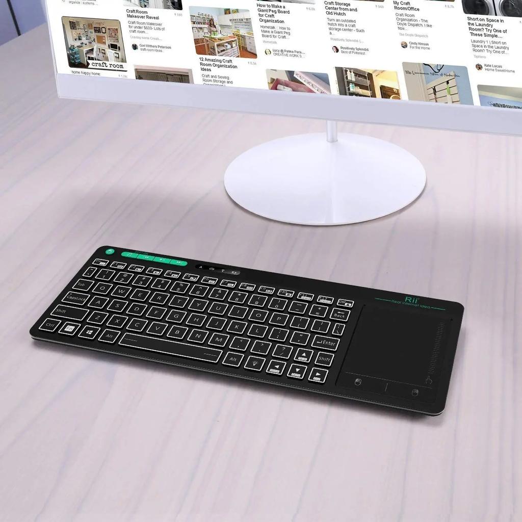 Rii K18+ Kabellose Tastatur RU/US/FR/HE Mini-Tastatur mit Touchscreen, 3-LED-Farbhintergrundbeleuchtung für Android TV BOX Smart TV