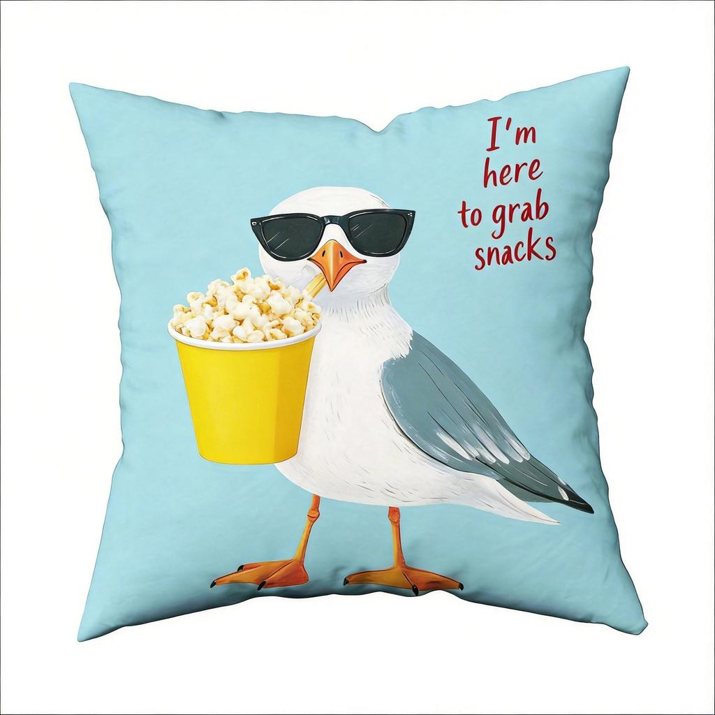 Seagull Snack Thief Print Cushion Cover, Zipper Style Durable, Living Room Sofa Pillowcase
