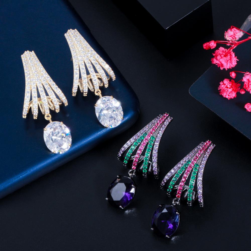 Popular Jewelry Brass Inlaid With Colored Zircon Earrings Electroplated Platinum Ear Jewelry