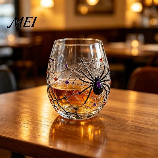 Kreativer Getränkebecher Halloween Geist Whiskeyglas, Schwarze Katze Spinnennetz Totenkopf Tumbler für Neuartige Form Glas Cocktail, 350ml Gruseliges Trinkgeschirr Zuhause