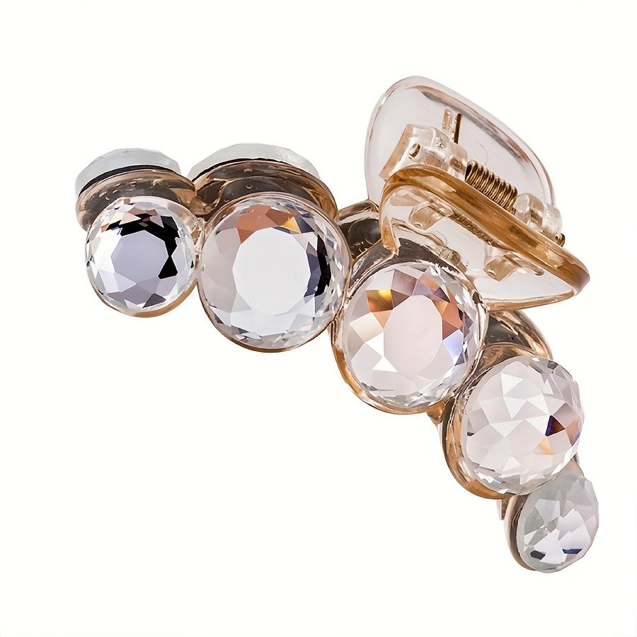 Women's Korean Style Medium Hair Claw Clip Elegant Sweet Rhinestone Hair Clip with Crystal Accents, Waterproof for Shower, Valentine's Day Gift, Sky B