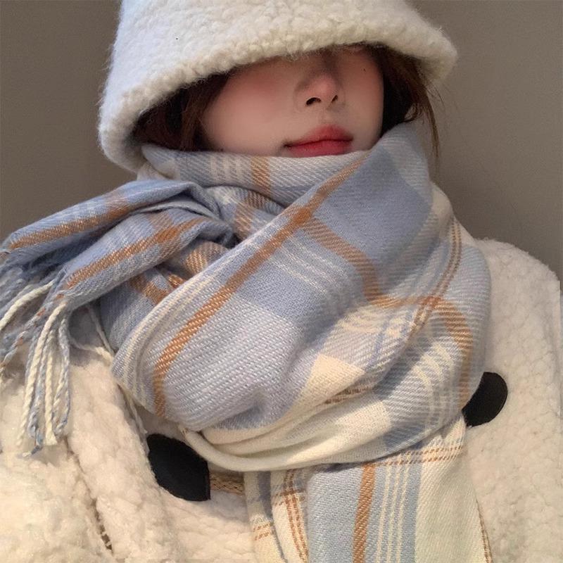 Korean Style Withered Rose Plaid Imitation Cashmere Scarf - Women's Winter Christmas Red Shawl