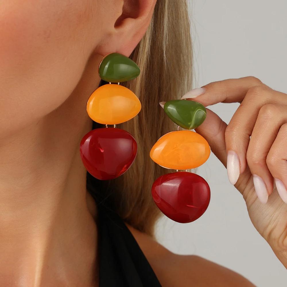 Personality Vintage Resin Acrylic Geometric Pendant Earrings for Women Bohemian Colorful Drop Earring Y2K Jewelry Accessories
