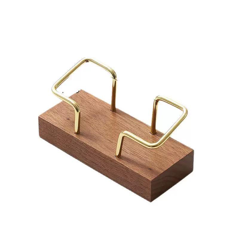 Walnut & Beech Wood Business Card Holder with Brass Accents