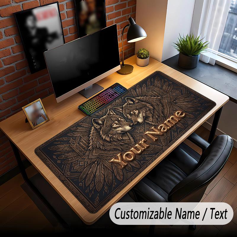 Wolf-Thema Benutzerdefinierte Mausmatte Personalisiert Mit Namen Text Angepasste Schreibtischmatte Für Büro Heimdekoration
