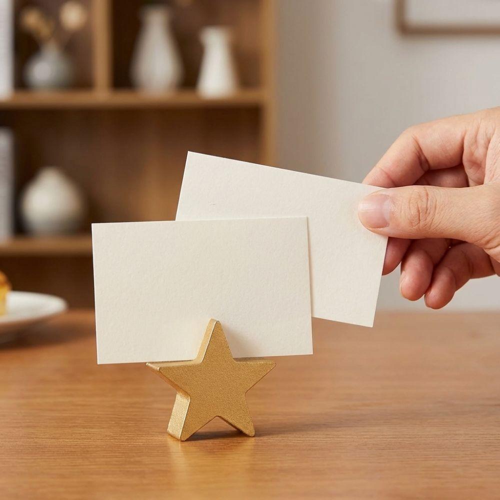 12PCS Gold Table Number Cards Stands Wooden Photo Display Stand Name Card Clips Banquet