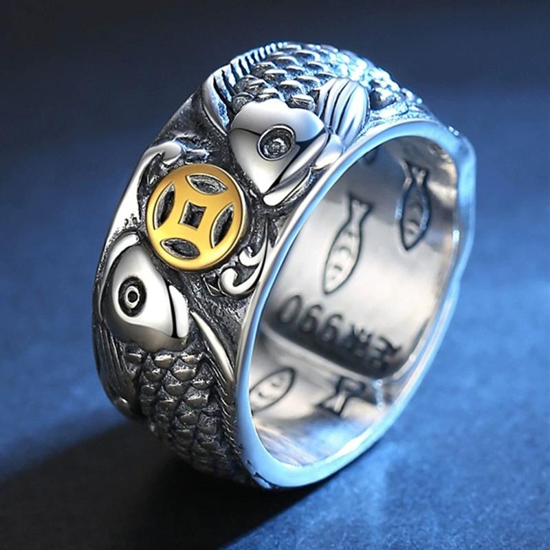 Lucky Transshipment, More Than Every Year, Ring Retro Ethnic Style Opening Adjustable Men's Personality Trendy Plating S999 Sterling Silver