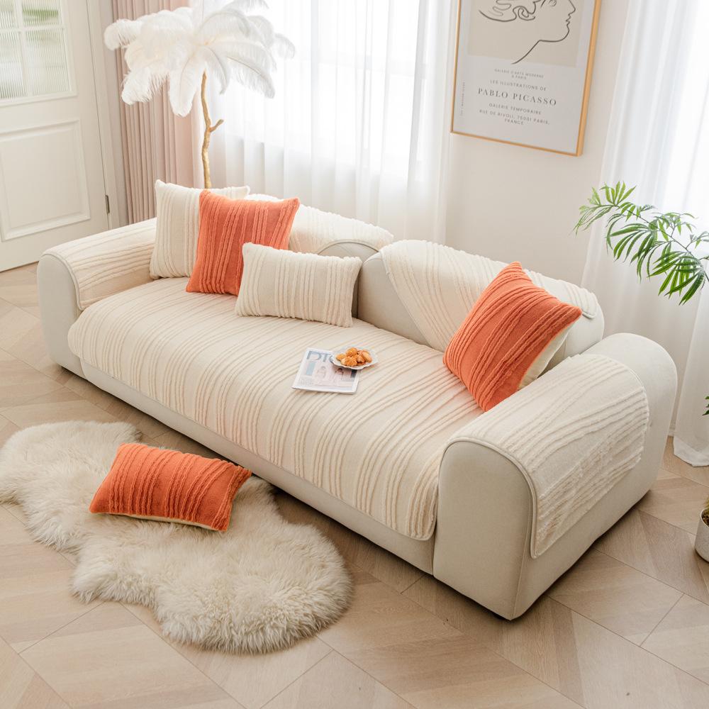 Milk Fiber Cream Style Sofa Cushion Autumn and Winter Plush Cushion Non-Slip Sofa Cover Cover Cloth
