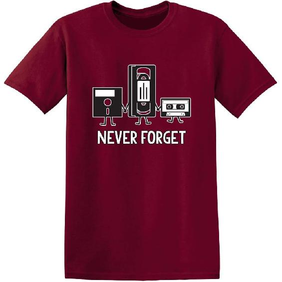 Never Forget Shirt Retro Floppy Disk VHS Cassette Funny Graphic Unisex Tee