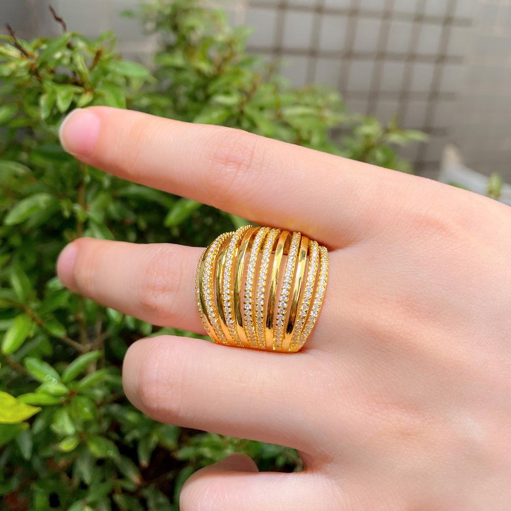 18K Gold Plated Ring, Women'S Jewelry Ring, Retro Multi-Row Zir*****Pen Ring.