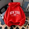 Fit, New York Letter Print Casual Style for Boys and Girls Children's Fashionable Hoodie Loose Geometric Pattern Warm Sweatshirt