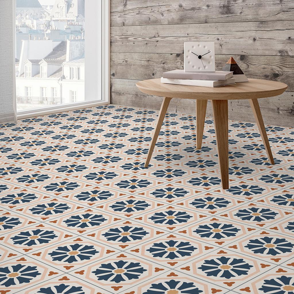 Mediterranean Wind Thickened Living Room Wear-Resistant Retro Pvc Floor Sticker Matte Floor Tile Self-Adhesive Bathroom Wall Sticker
