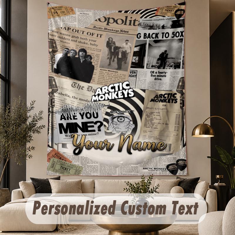 Custom Text Printed Tapestry Arctic Monkeys Pattern Large Wall Hanging Indoor Room Decor