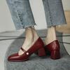 Coarse Heel Mary Jane Shoes Women's Retro 2025 New Summer Hepburn Style Medium High Heel Square Head Light Mouth Single Shoes Women's Sweet