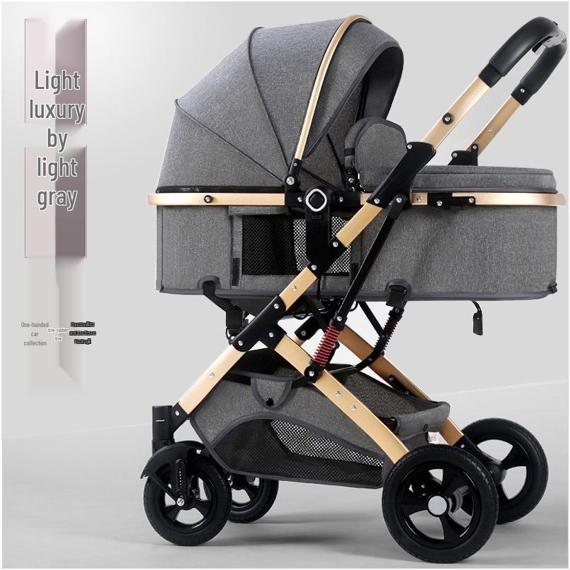 Reversible High Landscape 3-in-1 Baby Stroller with Reclining Seat and Shock Absorption