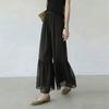 Women Elastic Waist Chiffon Ruffle Hem Wide Leg Cropped Pants Layered Flowy Sheer Capri Trousers Lightweight Summer Daily Office Casual Pants