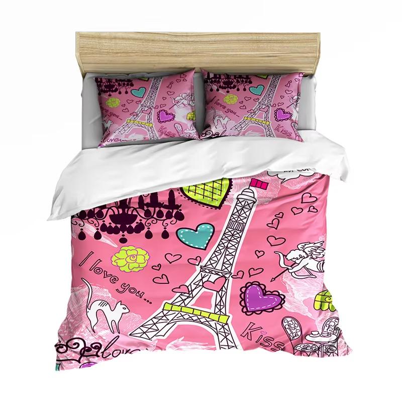 Eiffel Tower Duvet Cover Set Paris Twin Full Queen King Bedding Set For Girl Women Couple Room Romantic Theme Comforter Cover