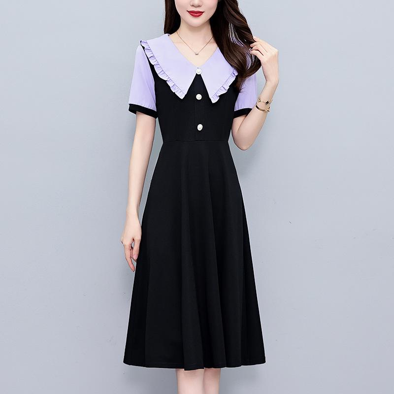Stylish Slimming Plus Size Women's Mid-Length Summer Dress with Short Sleeves