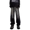 Mens Retro Blue Wide Leg Jeans Loose Straight Drawstring Denim Pants Teens