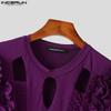 INCERUN Men Long Sleeve Ruffled Hollow Casual Tops T-shirts