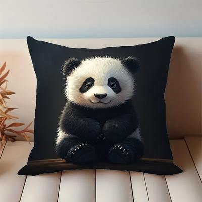 1pc Giant Panda Print Cushion Cover - Soft Short Plush Bedspread with Zipper Closure, Modern Panda Bear Design for Sofa, Bed, Car & Decor, Hand Washab