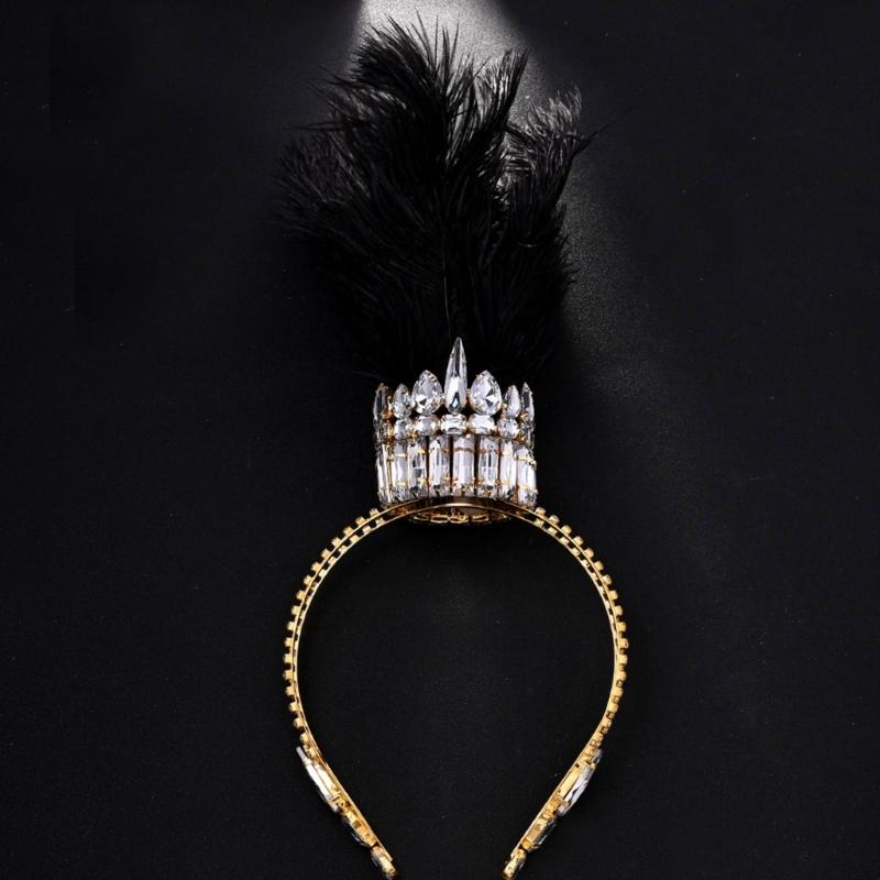 Luxurious Feathered Crown Headband With Rhinestones For Carnivals Parties And Special Occasion Women Costume Props