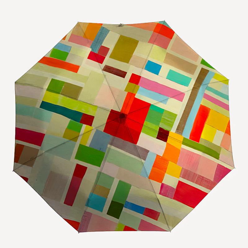 

1pc Colorful Abstract Painting Automatic Folding Umbrella - 8-Rib Iron Frame, Portable Sunshade with Plastic Handle yy250731264