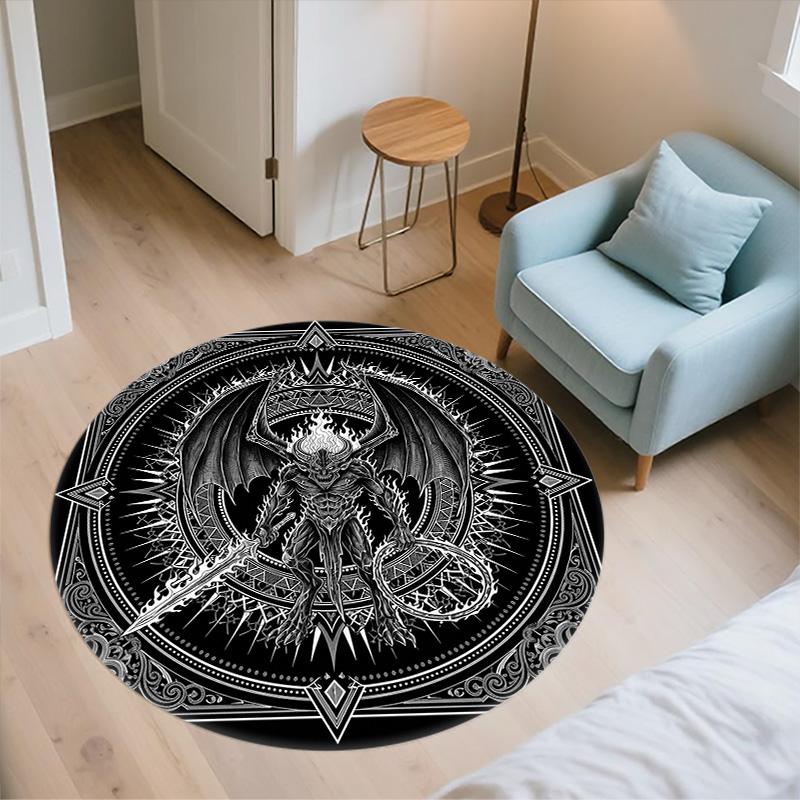 Black and White Monsters,Round Area Rug,Carpet Rug for Living Room Bedroom Sofa Playroom Decor,Non-slip Floor Mat