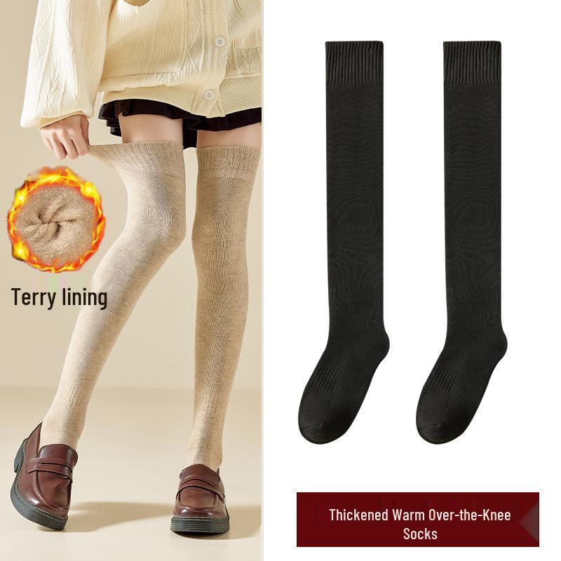 Women s Over-the-Knee Thickened Terry Winter Socks - Warm Black Calf & Knee Protection Single Pack with Zipper Bag