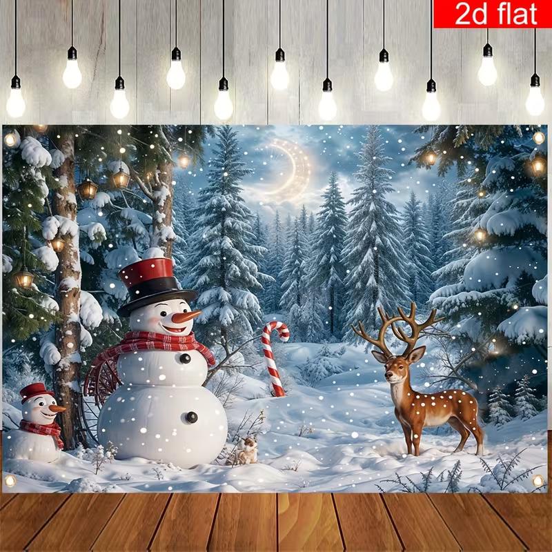 

2D Winter Wonderland Christmas Backdrop Snowman Deer for Holiday Party Decor 47.2x31.5inch/120*80cm