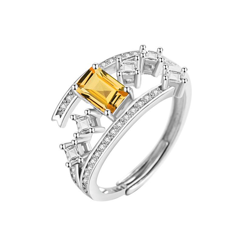 Retro High-end S925 Sterling Silver Ring Natural Topaz Crystal Personality European Style Women Band