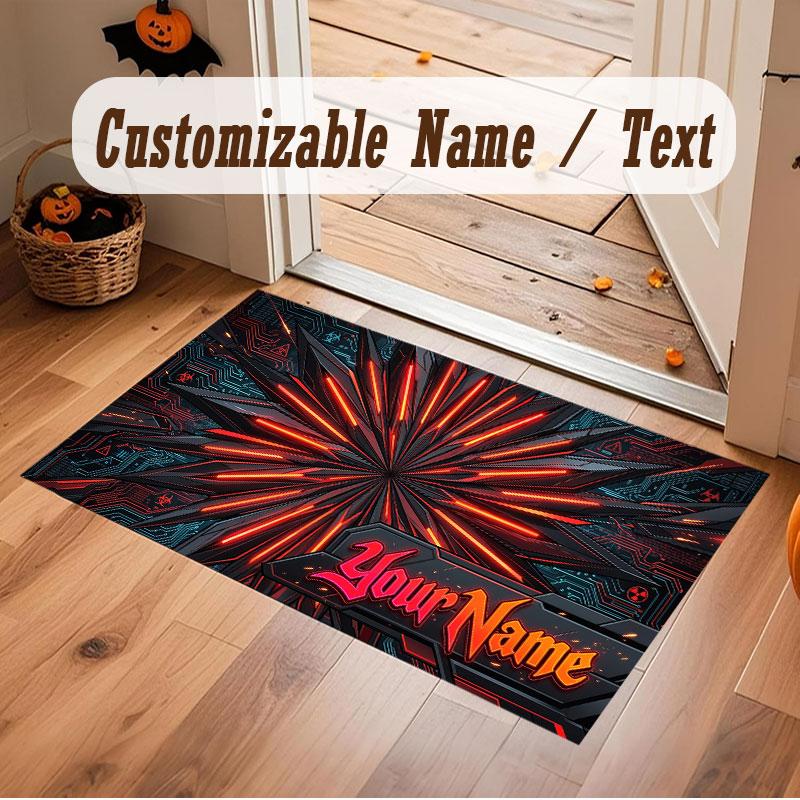 City Cyberpunk Theme Crystal Velvet Floor Rug Personalized Custom Name Text Warm Carpet Home Decoration