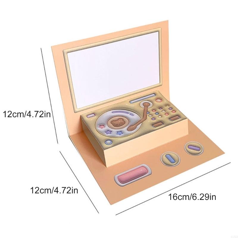 62KD Mother Day Popup Card Phonograph Popup Birthday Cards with Envelope and Removable Note for Women Girls Grandmother