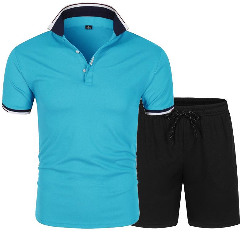 Men's Summer Short Sleeve Polo Shirt & Shorts Set - Fashion Lapel Color Contrast Casual Sportswear